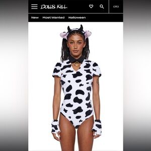 Dolls Kill Black and White Cow Print Bodysuit